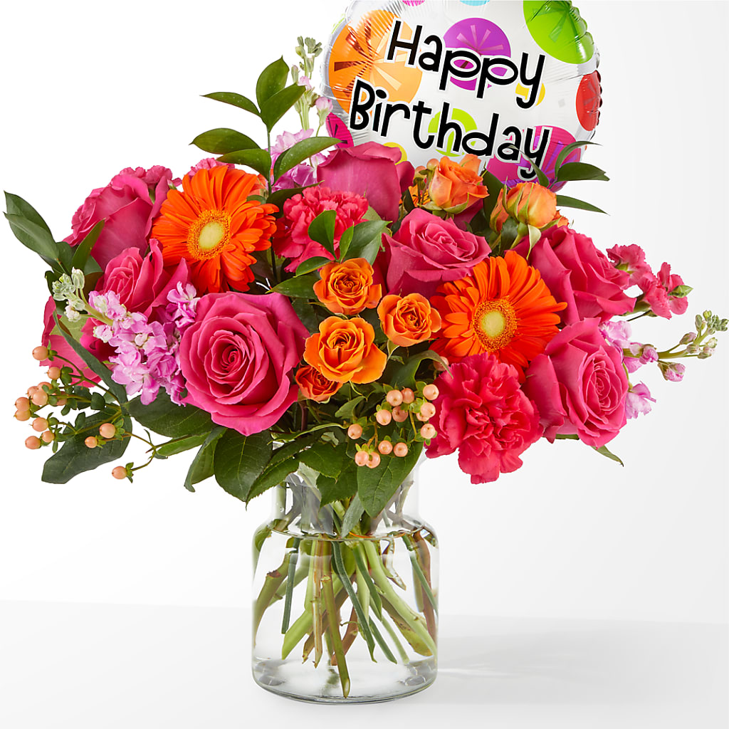 Fiesta Bouquet with Birthday Balloon – THE SHOPPE ON KEY AVENUE FLORAL & GIFTS, Lampasas TX