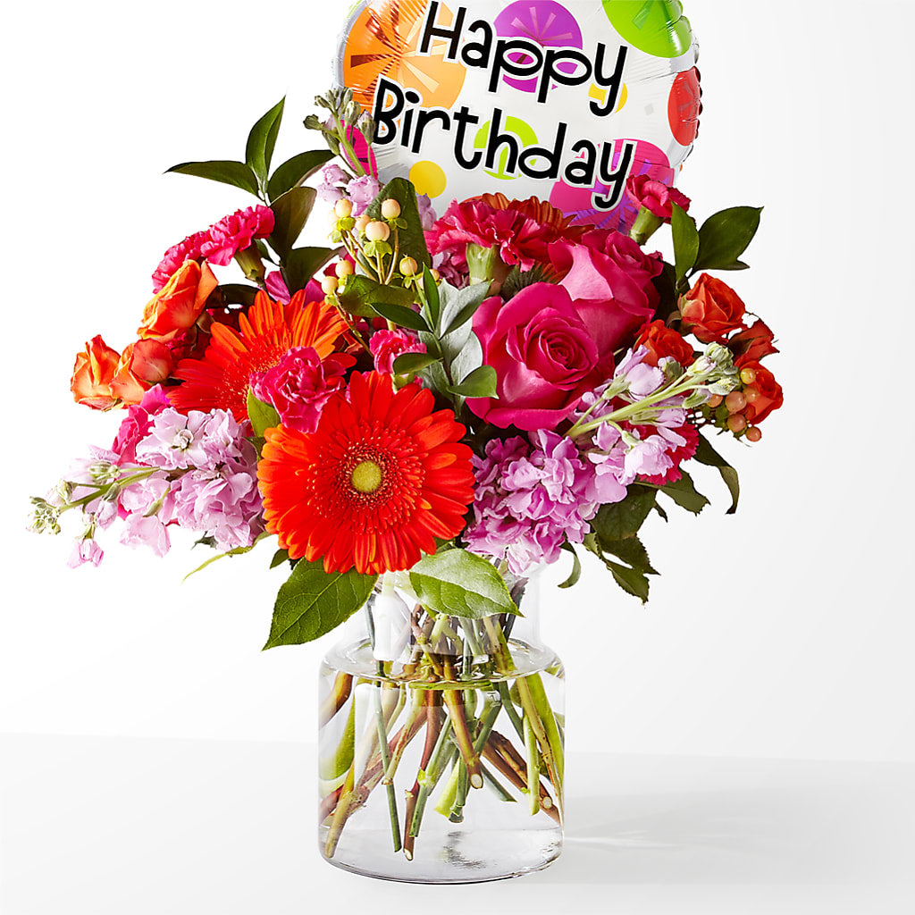Fiesta Bouquet with Birthday Balloon – THE SHOPPE ON KEY AVENUE FLORAL & GIFTS, Lampasas TX