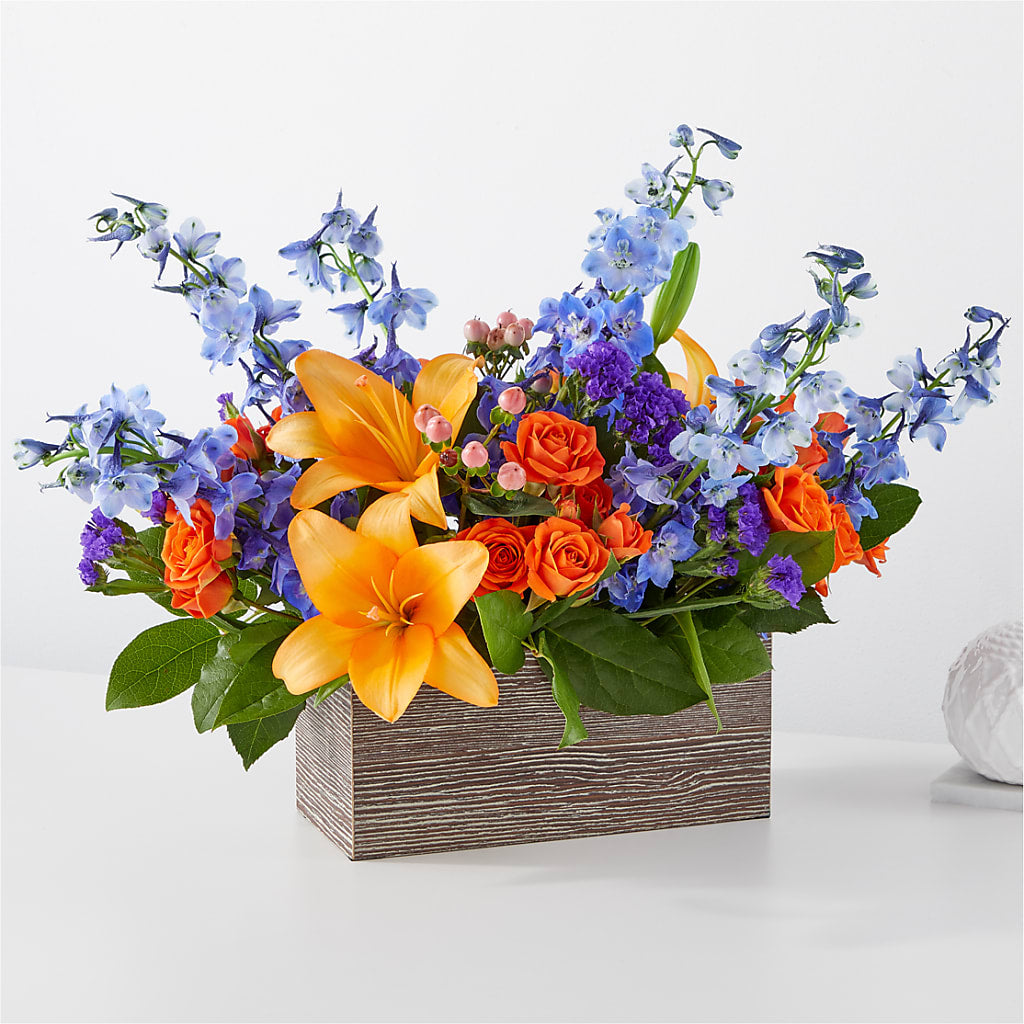 Radiant Citrus Box Bouquet – THE SHOPPE ON KEY AVENUE FLORAL & GIFTS, Lampasas TX