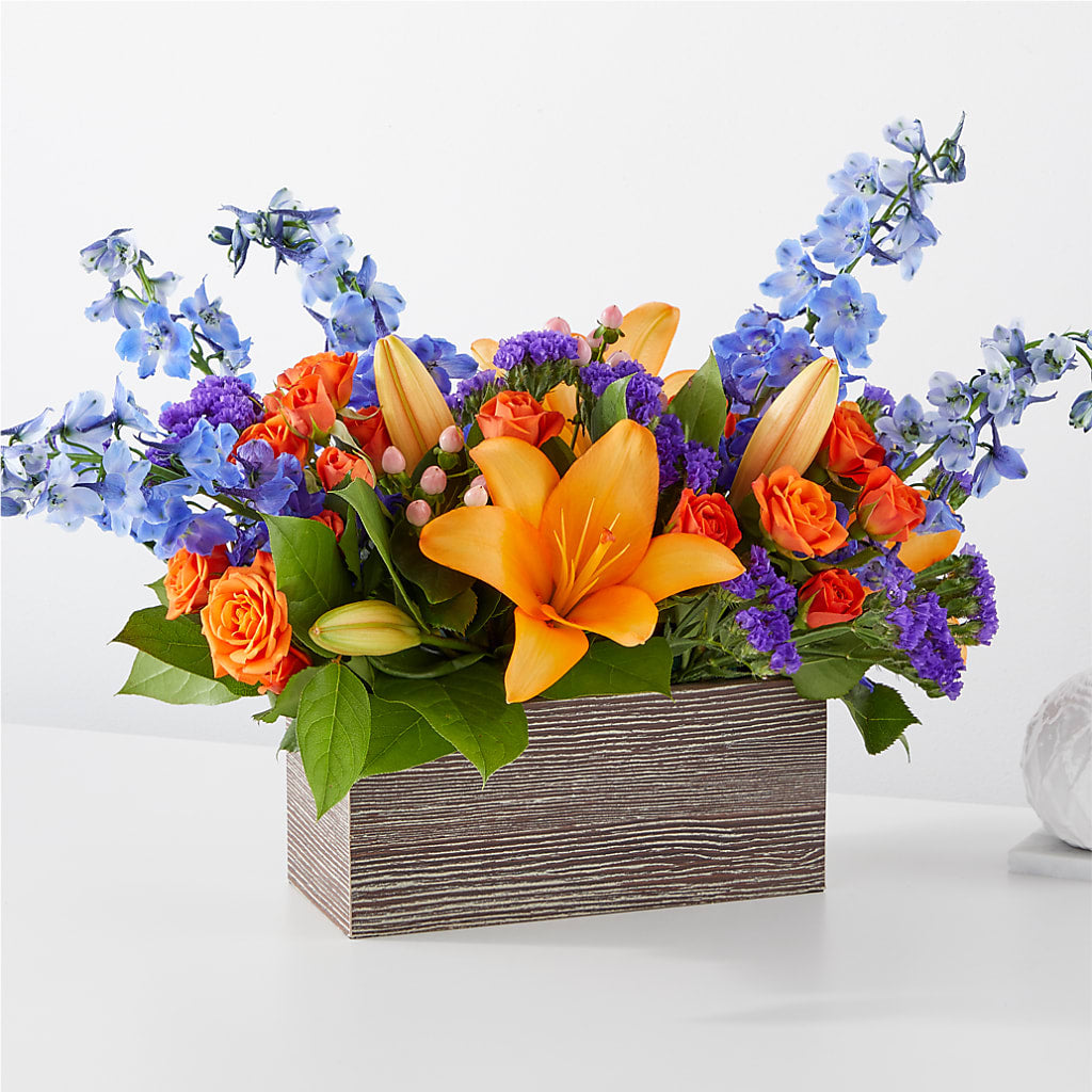 Radiant Citrus Box Bouquet – THE SHOPPE ON KEY AVENUE FLORAL & GIFTS, Lampasas TX