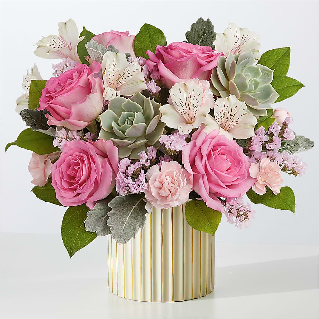Dusty Rose Bouquet with Ivory Vase – THE SHOPPE ON KEY AVENUE FLORAL & GIFTS, Lampasas TX
