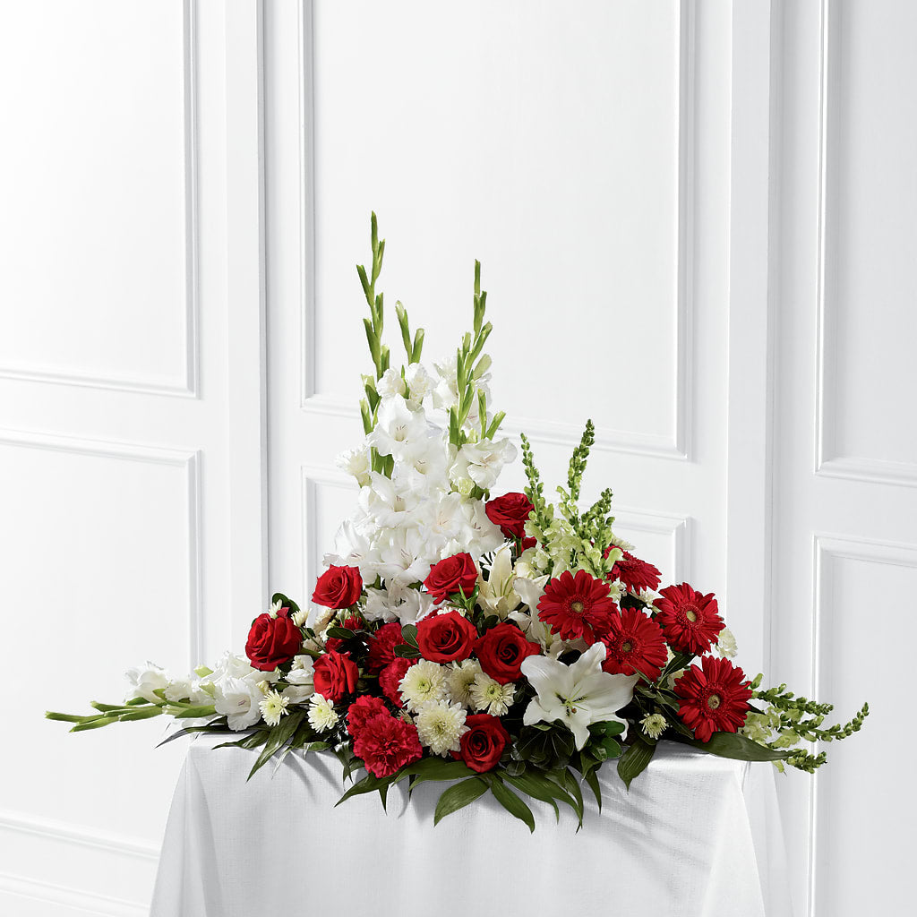 Crimson & White Arrangement – THE SHOPPE ON KEY AVENUE FLORAL & GIFTS, Lampasas TX