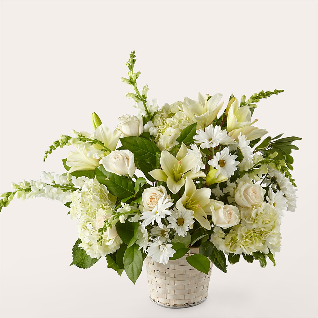 Ivory Elegance Floral Basket – THE SHOPPE ON KEY AVENUE FLORAL & GIFTS, Lampasas TX