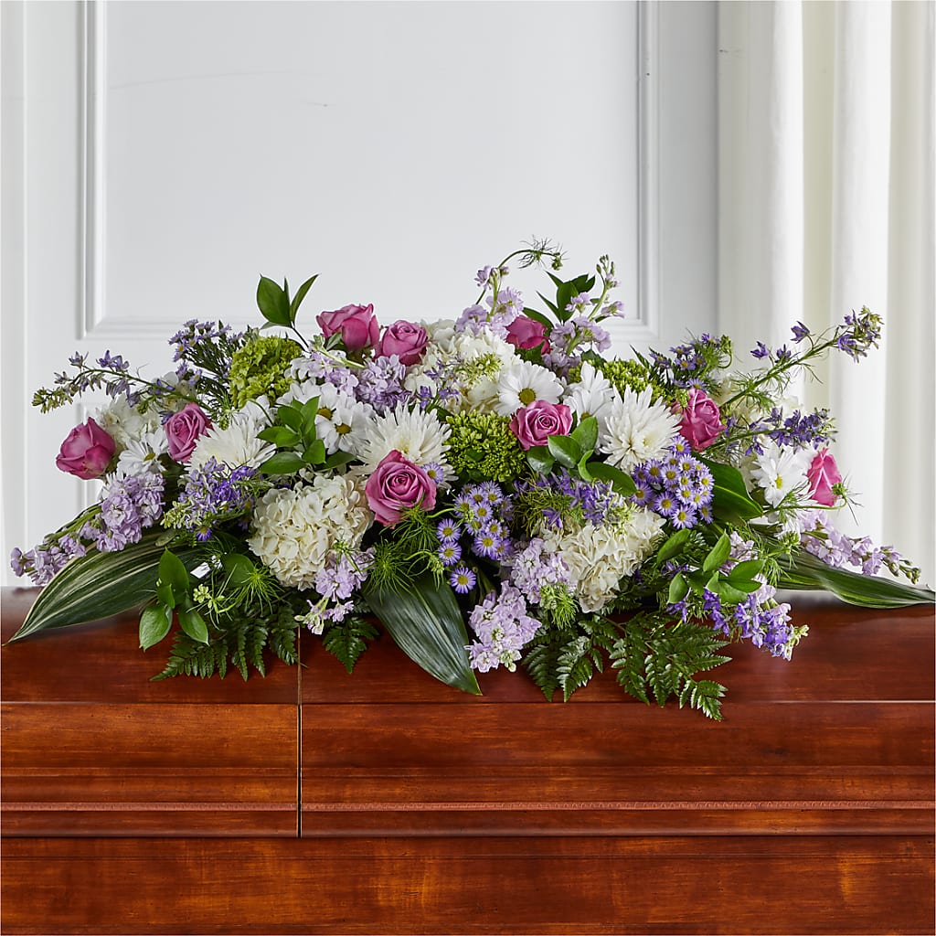 Meadows of Serenity Casket Spray – THE SHOPPE ON KEY AVENUE FLORAL & GIFTS, Lampasas TX